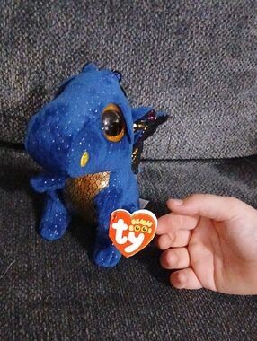 Ty Blue Plush Dragon with Gold Accents